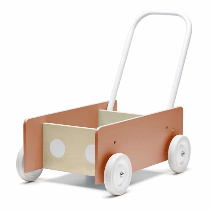 Houten loopwagen roze/oranje