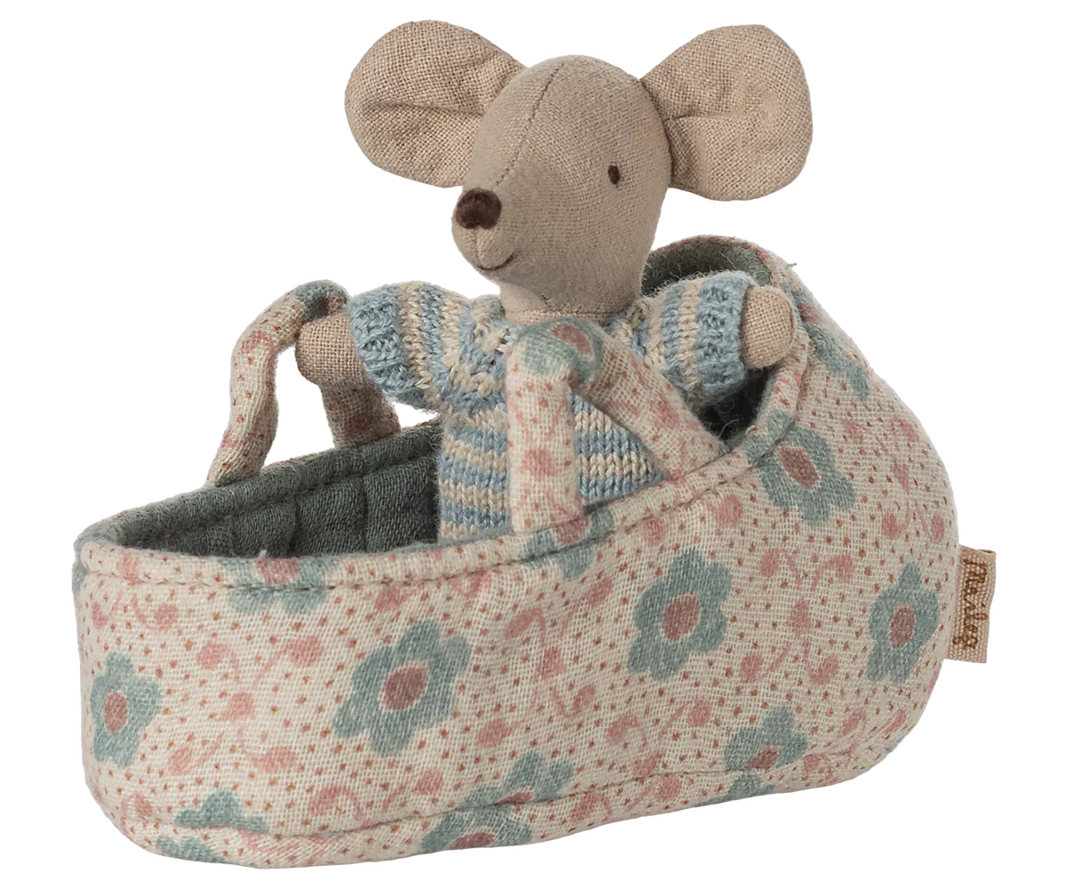Maileg Babymuis in Reiswiegje - Blauw