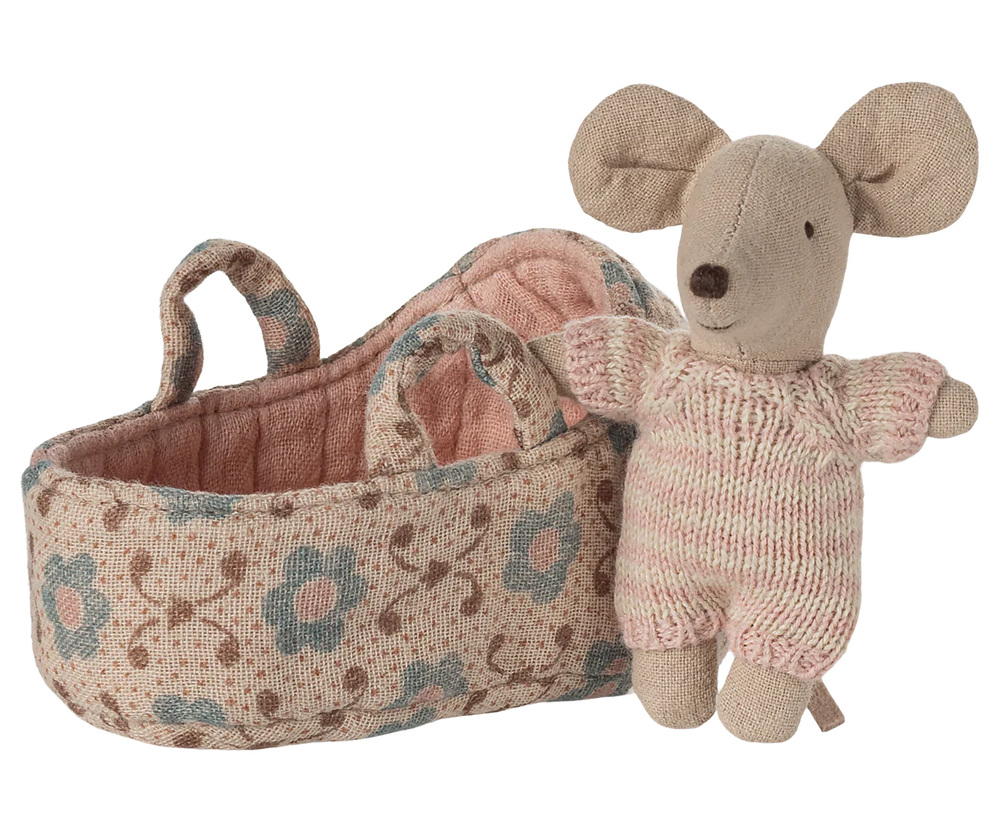 Maileg Babymuis in Reiswiegje - Roze