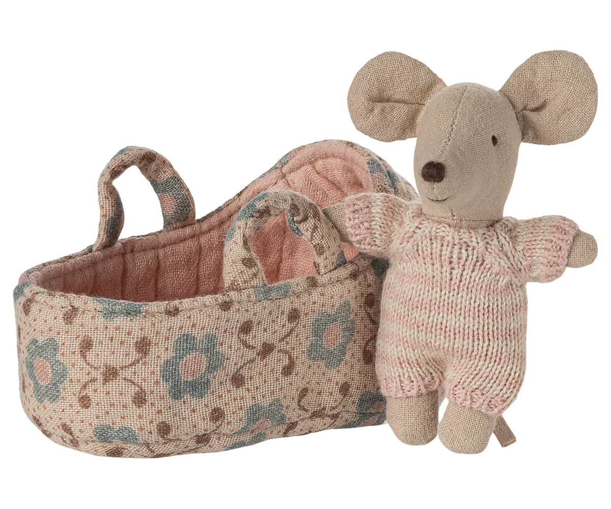 Maileg Babymuis in Reiswiegje - Roze