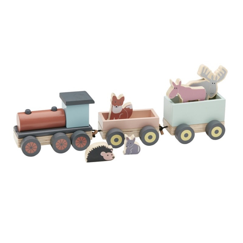 Houten trein met dieren
