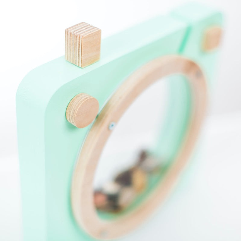 Spaarpot camera mint groen hout