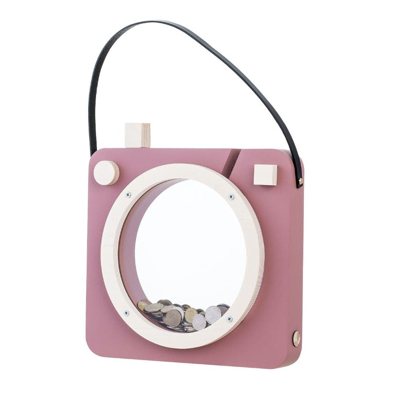 Spaarpot camera roze hout